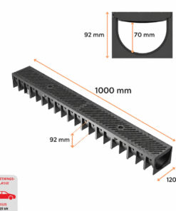 Dreneringsrenne Axhell ForU 70 B125 med svart komposittrist – 1 meter - Bilde 3